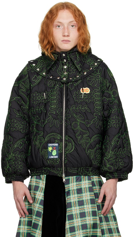 Photo: Chopova Lowena Black & Green Embroidered Puffer Reversible Jacket