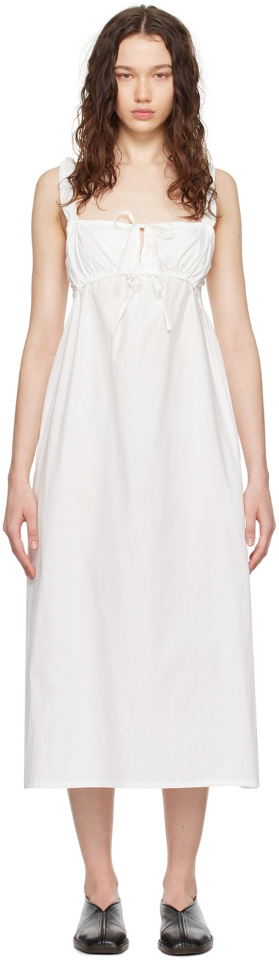 Deiji Studios White 'The Ruched Tie' Midi Dress Deiji Studios