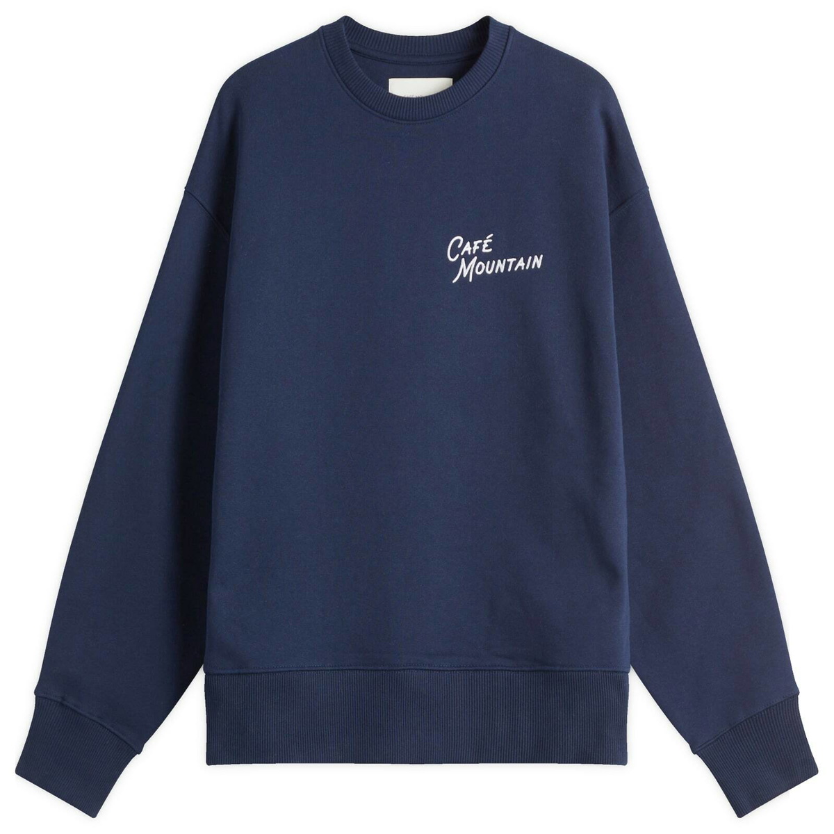 Café Mountain Men's Embroidered Script Crew Sweatshirt in Navy