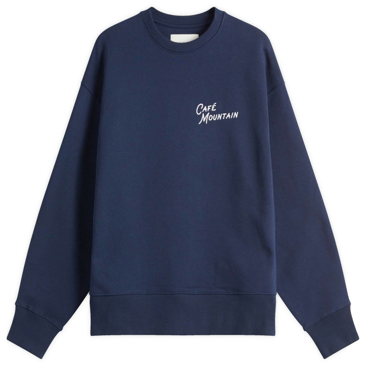 Photo: Café Mountain Men's Embroidered Script Crew Sweatshirt in Navy