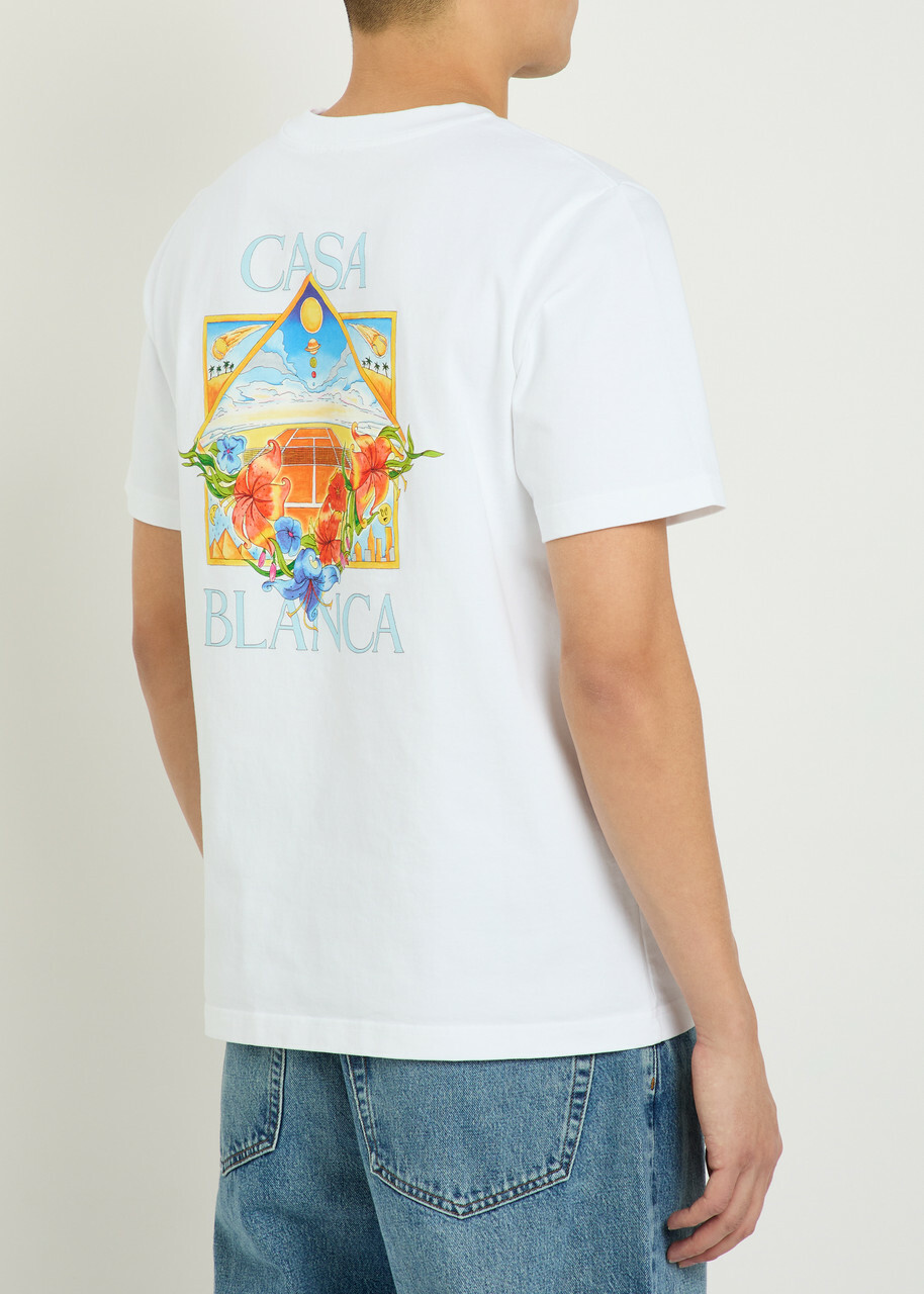 Casablanca Flower Court Icon Printed Cotton T-shirt White