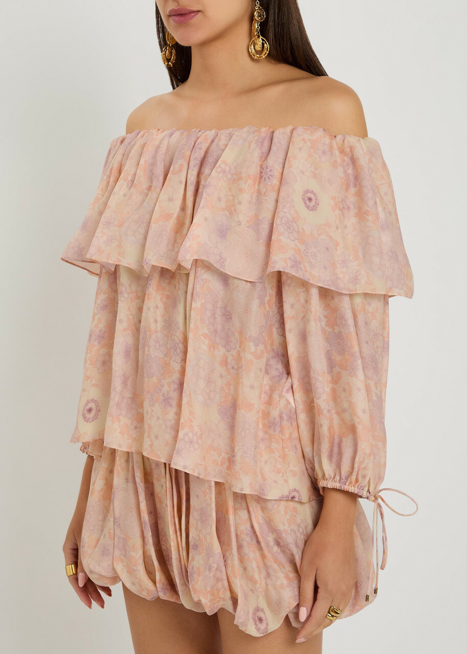 Chloe Floral-print Silk top Pink