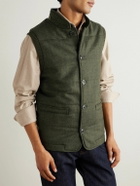 Purdey - Padded Herringbone Wool-Blend Gilet - Green