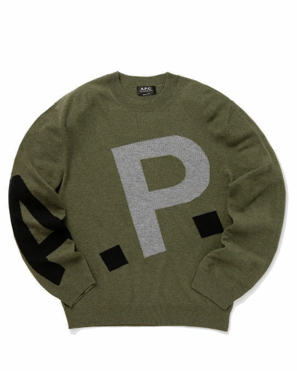 Photo: A.P.C. Pull Logo All Over H Green - Mens - Pullovers