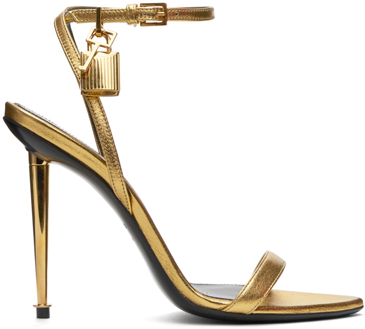 Photo: TOM FORD Gold Padlock Pointy Naked Heeled Sandals