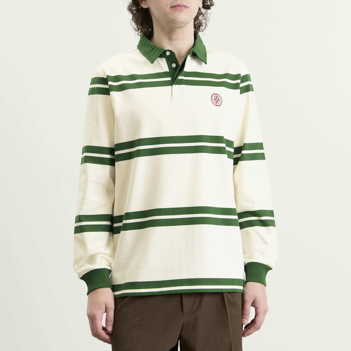 Drôle de Monsieur Men's D Ornament Striped Polo in Water Green