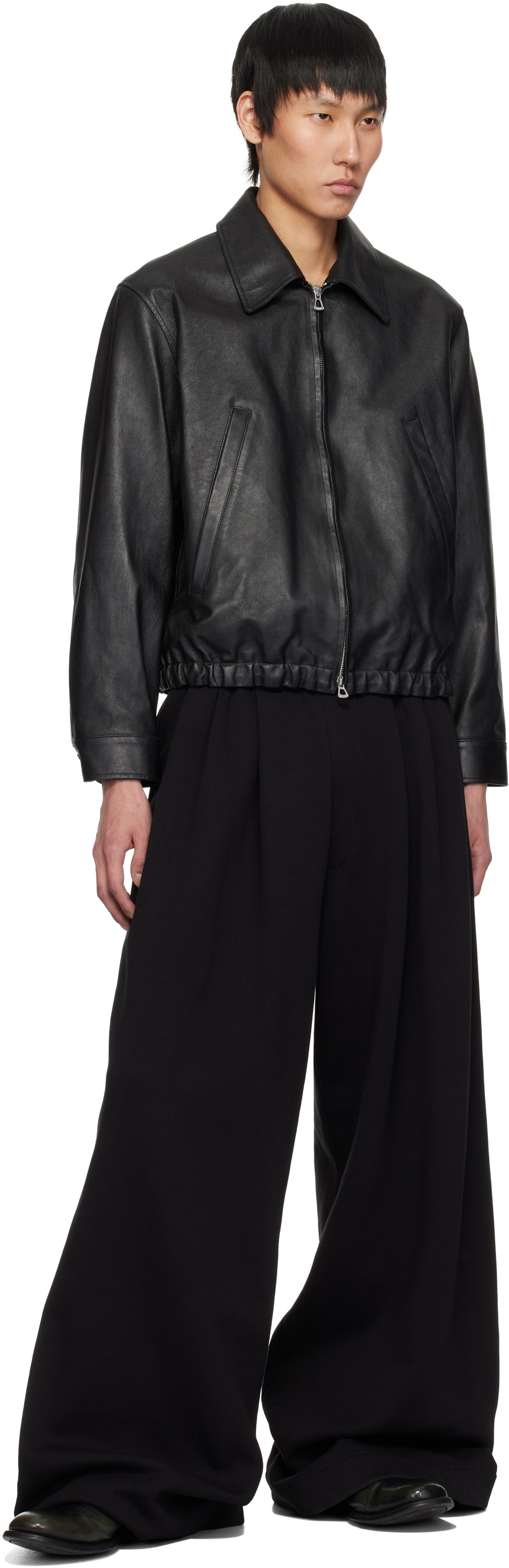 YOKE Black Zip Leather Jacket
