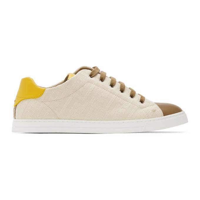 Photo: Fendi Beige and Brown Canvas Leather Sneakers