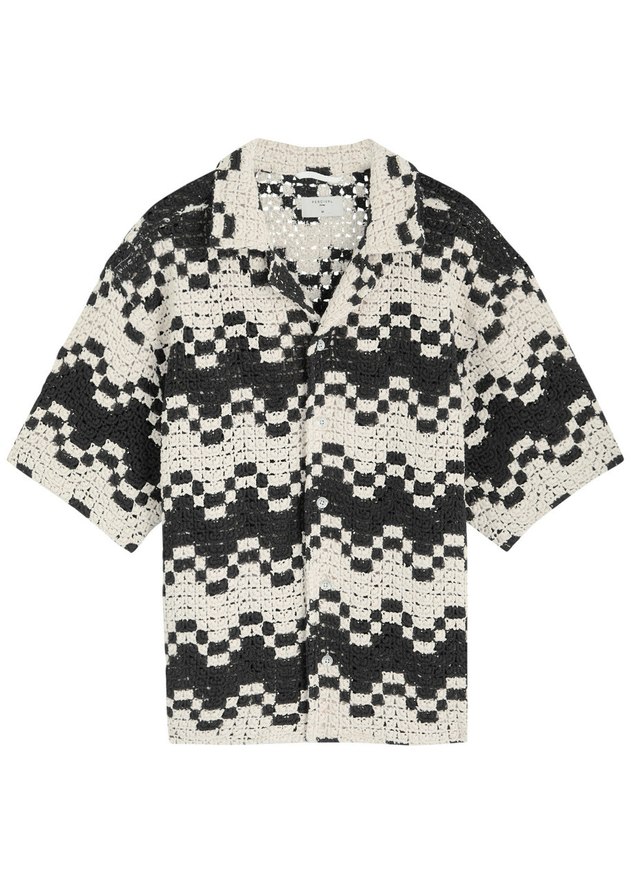 Percival Naples Crotchet-knit Cotton-blend Shirt Ecru