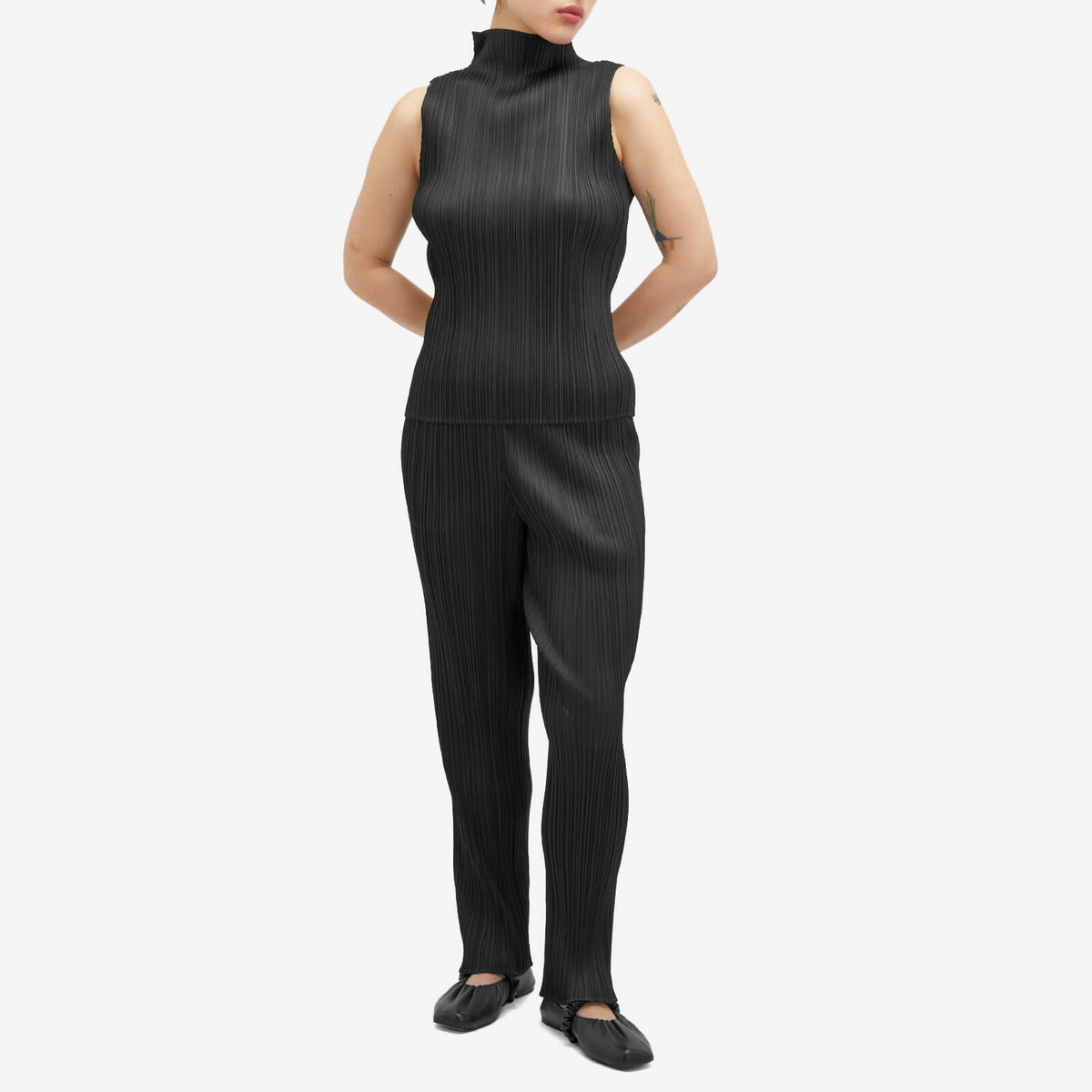 Pleats Please Issey Miyake Women's Basics Pleats Roll Neck Vest in Black