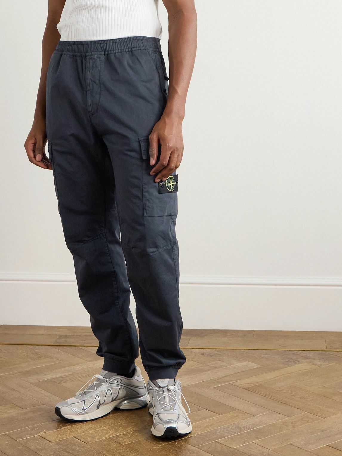 Stone Island - Tapered Cotton-Blend Trousers - Blue