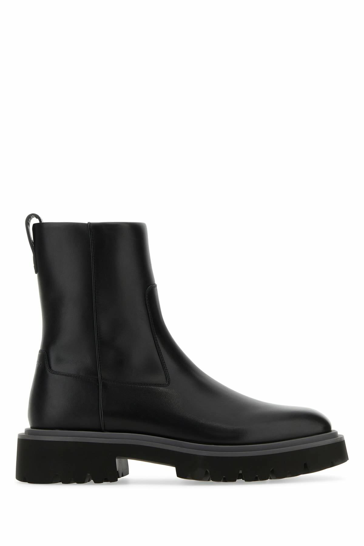ロングブーツ SALVATORE FERRAGAMO Black Leather Tia Ankle Boots Salvatore Ferragamo Boots, Size 8 US