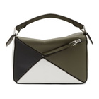 Loewe Green and White Small Puzzle Bag