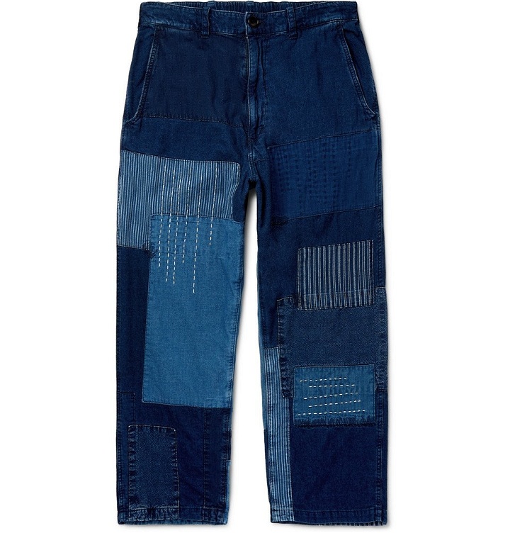 Photo: Blue Blue Japan - Cropped Patchwork Indigo-Dyed Denim Jeans - Indigo