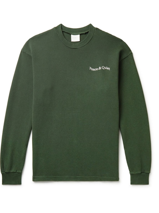 Photo: Museum Of Peace & Quiet - Woodmark Logo-Embroidered Waffle-Knit Cotton T-Shirt - Green