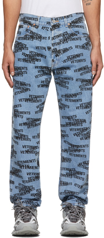 Photo: VETEMENTS Blue & Black Logo Straight Jeans