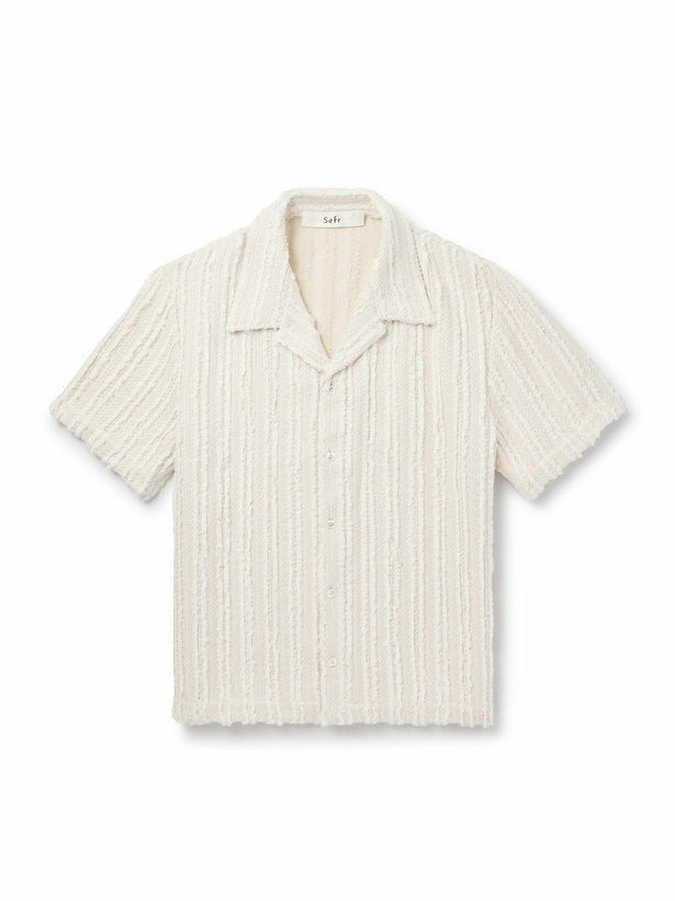 Photo: Séfr - Noam Convertible-Collar Striped Bouclé Shirt - Neutrals
