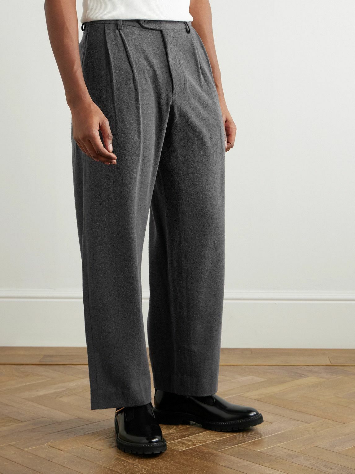 Small Talk - Straight-Leg Pleated Brushed Silk-Twill Trousers - Gray