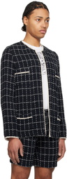 Anna Sui Navy Windowpane Tweed Jacket