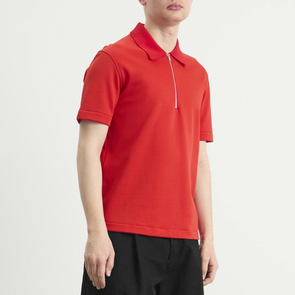 Jil Sander Men's Zip Short Sleeve Polo in Flame