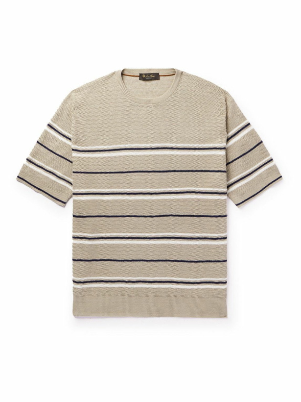 Photo: Loro Piana - Striped Herringbone Linen T-Shirt - Neutrals