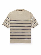 Loro Piana - Striped Herringbone Linen T-Shirt - Neutrals