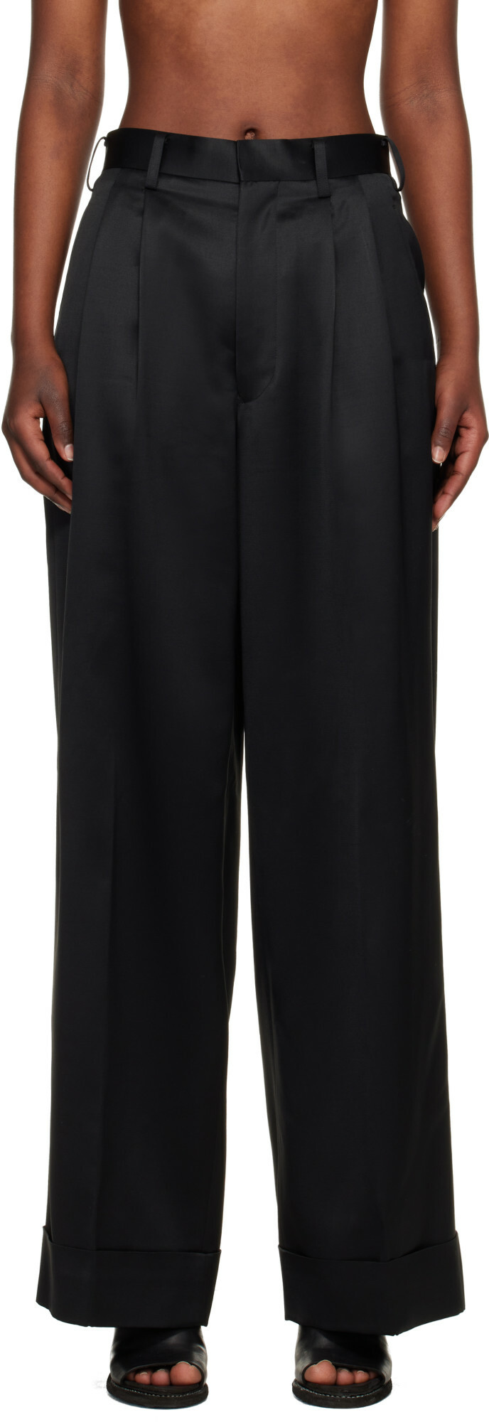 Junya Watanabe Black Wool Viscose Grosgrain Trousers
