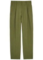 Blaze Milano Fox Pleated Straight-leg Linen Trousers Dark Green
