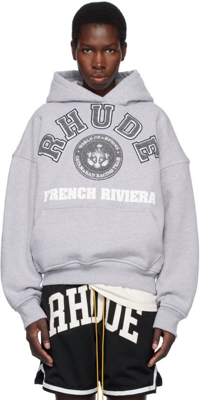Photo: Rhude Gray 'Rhude French Riviera' Patch Hoodie