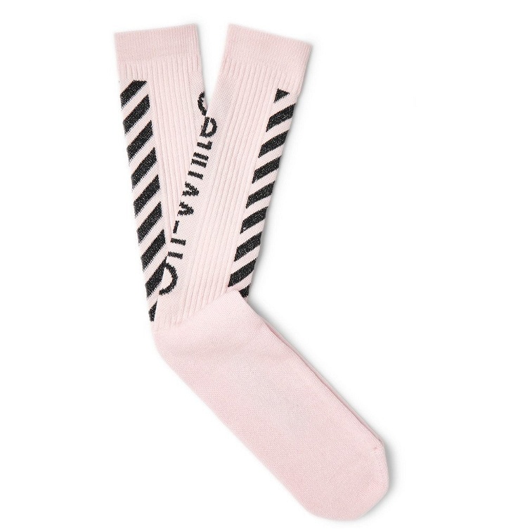 Photo: Off-White - Glittered Logo-Intarsia Stretch Cotton-Blend Socks - Pink