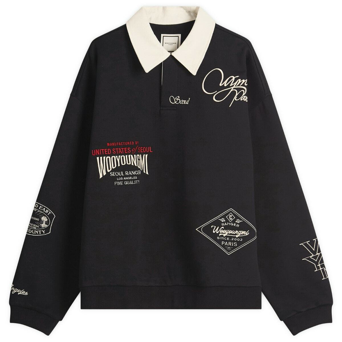 Wooyoungmi Men's Long Sleeve Patch Polo in Black Wooyoungmi