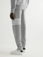 Thom Browne - Tapered Striped Ribbed Cotton-Jersey Sweatpants - Gray