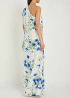 Stella Mccartney Asymmetric Floral-print Satin Maxi Dress White