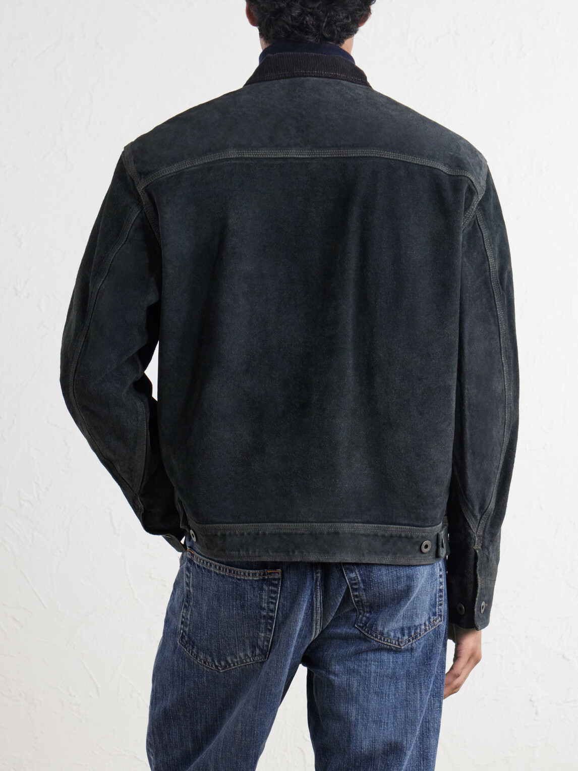 RRL - Chrysler Corduroy-Trimmed Suede Jacket - Blue