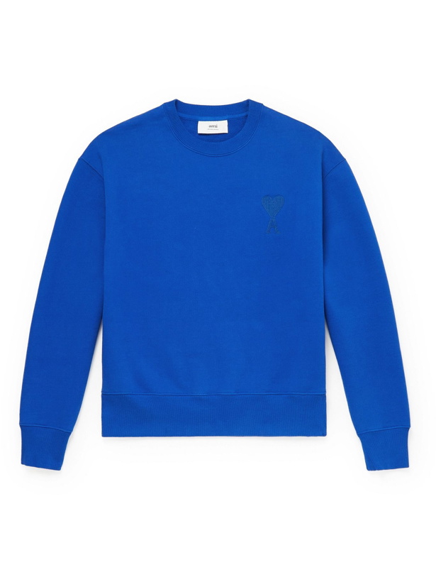 Photo: AMI PARIS - Logo-Appliquéd Cotton-Jersey Sweatshirt - Blue