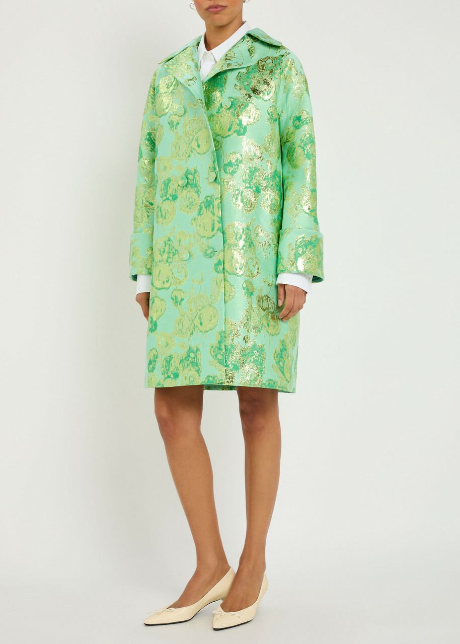 Huishan Zhang Mirabel Metallic-jacquard Woven Coat Green