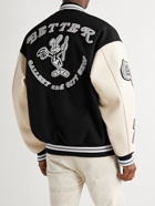 Better™ Gift Shop - Roots Embroidered Appliquéd Wool-Blend and Leather Varsity Jacket - Black
