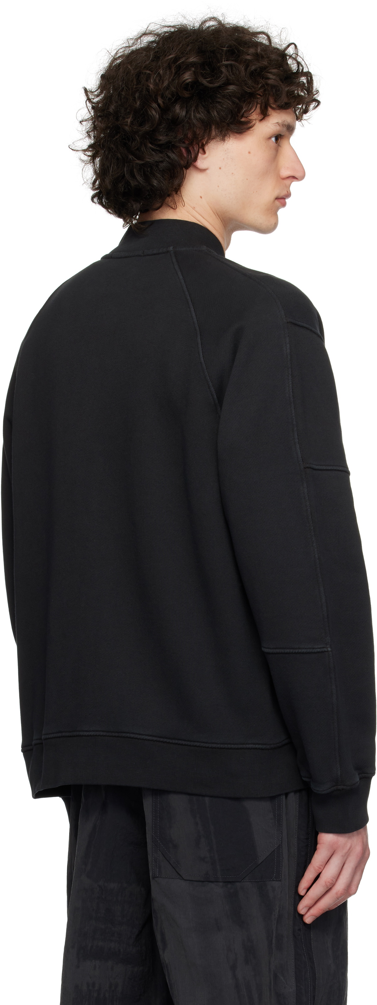 Stone Island Black Diagonal Fleece Old Effect Bomber Jacket Stone