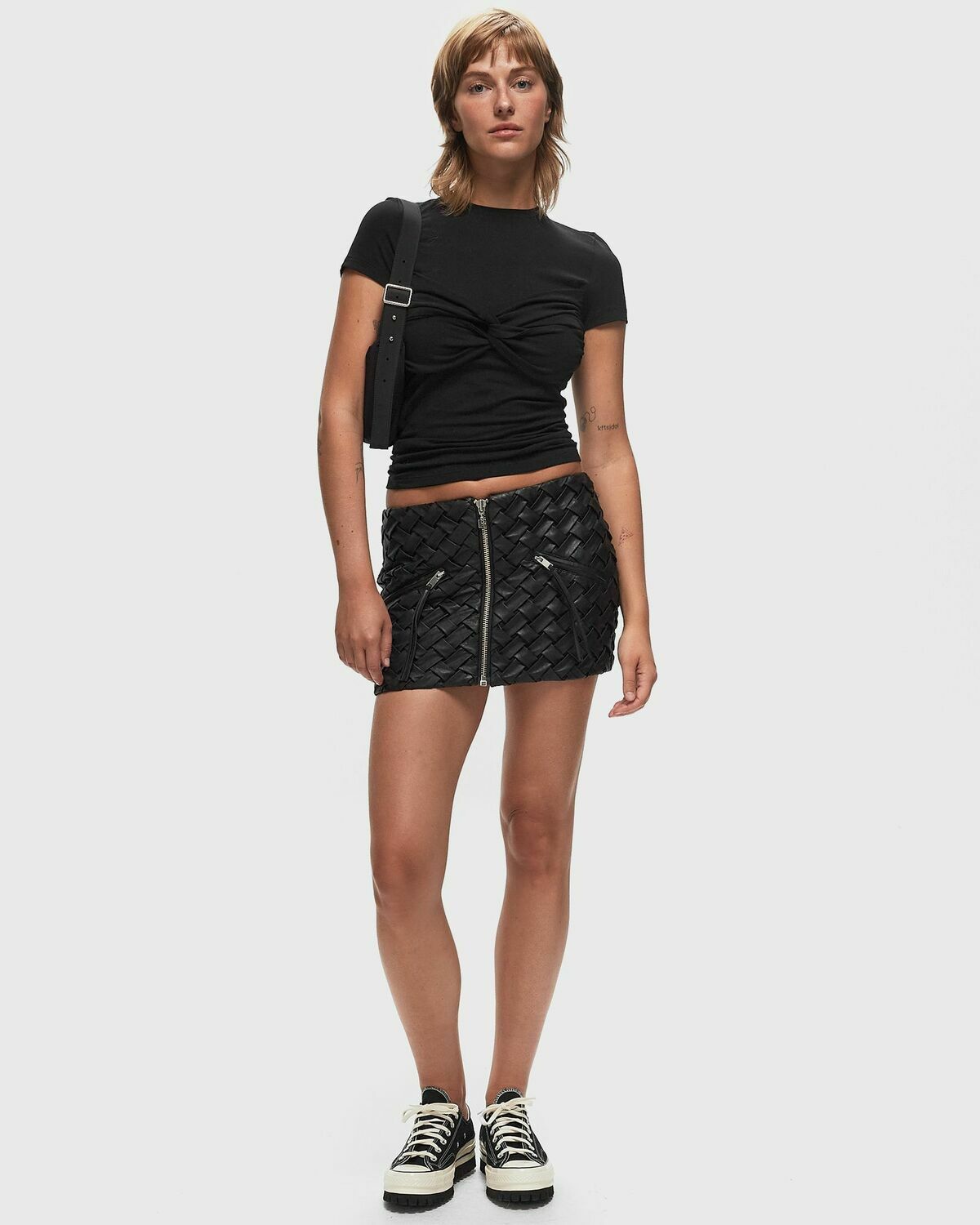 Rotate Birger Christensen Braided Mini Skirt Black Skirts