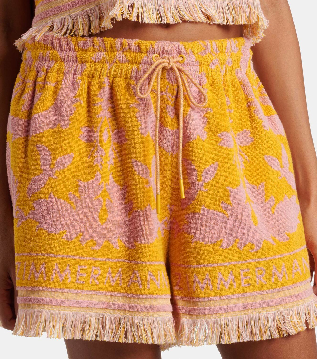 【Zimmermann】Wylie fringed cotton terry shorts Wylie fringed cotton terry shorts in yellow - Zimmermann