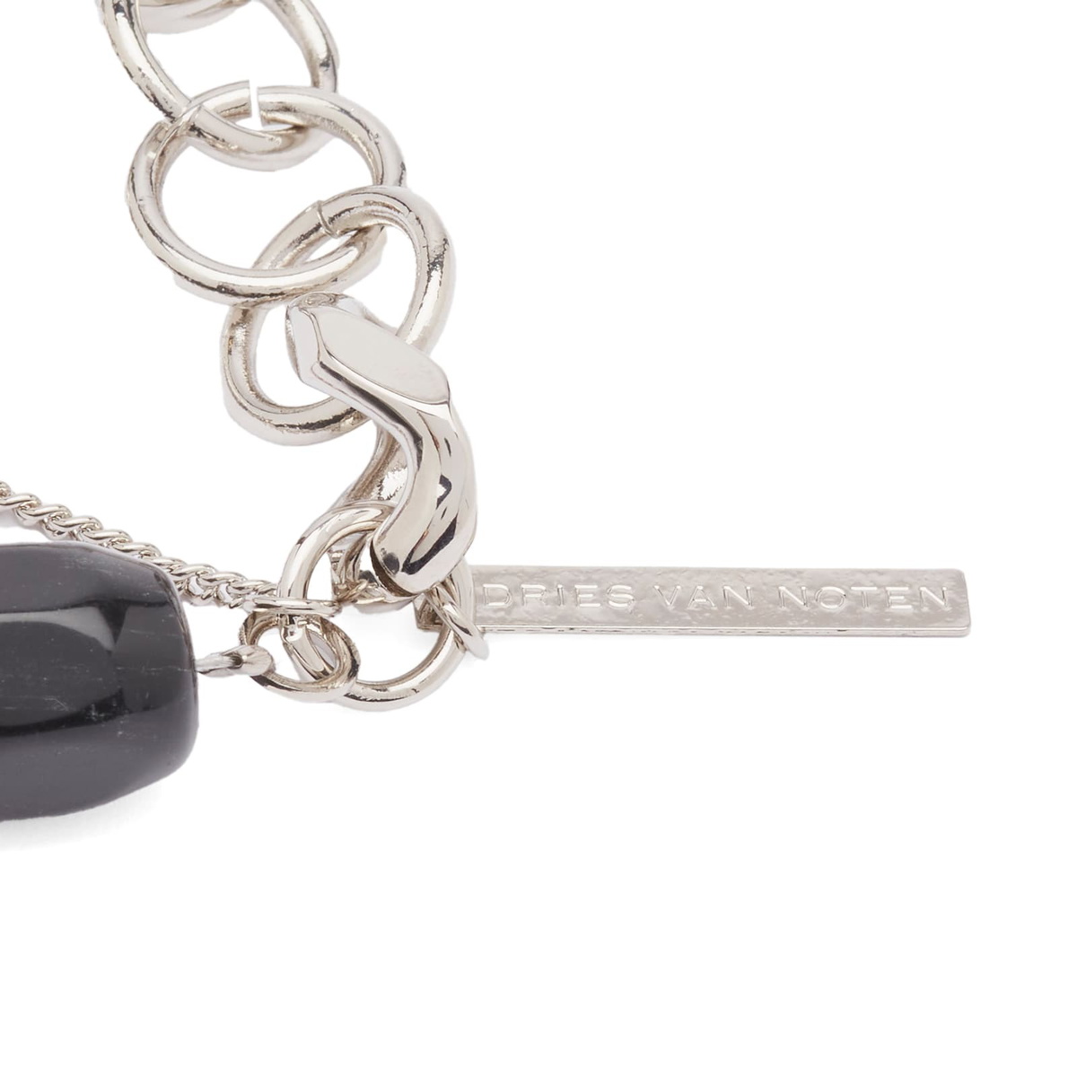 Dries Van Noten Men's Onyx and Chain Bracelet in Black/Silver