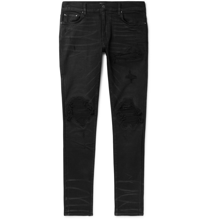 Photo: AMIRI - MX1 Skinny-Fit Panelled Distressed Denim Jeans - Black