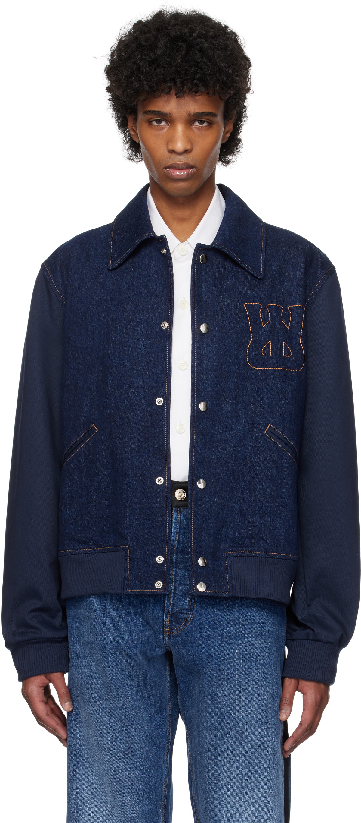 Wales Bonner Blue Echo Denim Varsity Jacket Wales Bonner