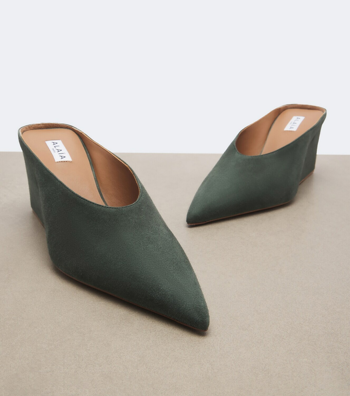 Alaïa Cube suede wedge mules
