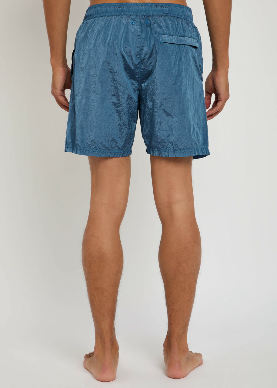 Stone Island Logo Crinkled Nylon Swim Shorts Blue