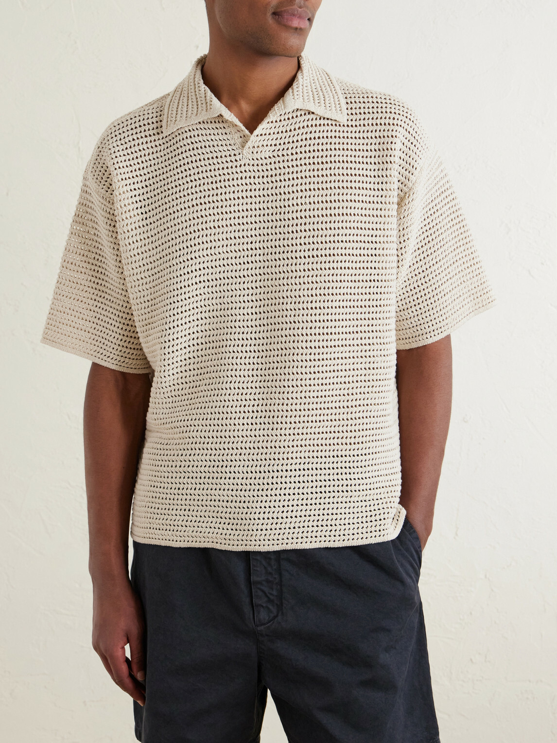Auralee - Tussah Open-Knit Silk and Cotton-Blend Polo Shirt - Neutrals