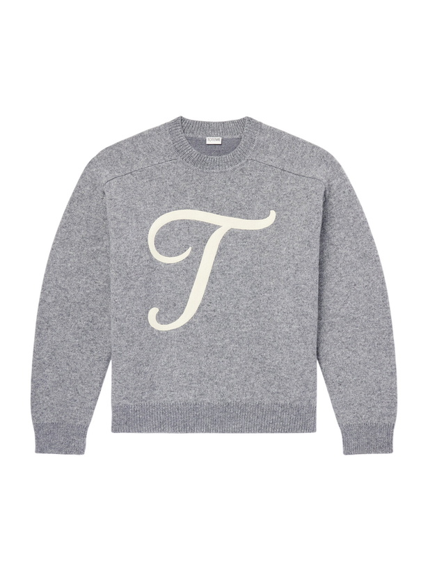 Photo: TOTEME - Logo-Embroidered Wool-Blend Sweater - Gray