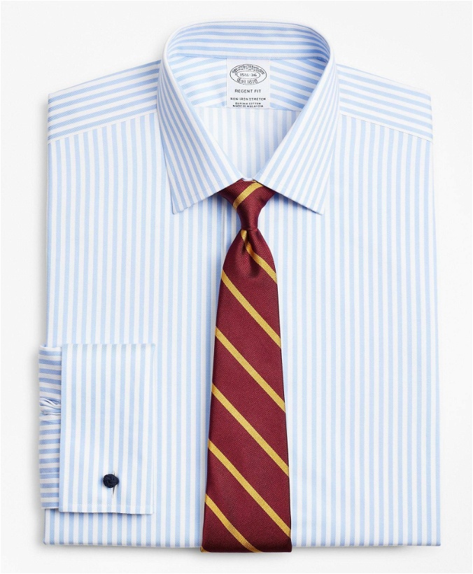 Photo: Brooks Brothers Men's Stretch Regent Regular-Fit Dress Shirt, Non-Iron Twill Ainsley Collar French Cuff Bold Stripe | Light Blue