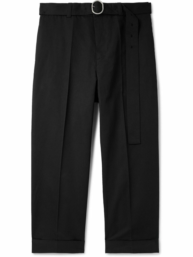 Photo: Jil Sander - Cropped Straight-Leg Belted Cotton and Silk-Blend Poplin Trousers - Black
