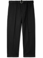 Jil Sander - Cropped Straight-Leg Belted Cotton and Silk-Blend Poplin Trousers - Black